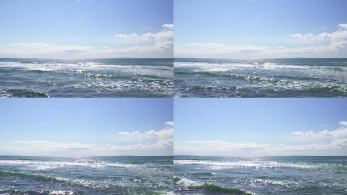 海洋地平线和海浪波光粼粼折射海水反光