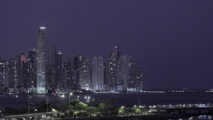 巴拿马巴拿马城航拍城市夜景