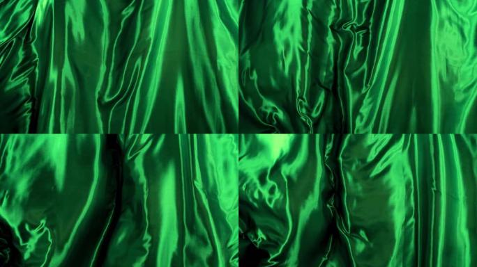 4k光滑织物绿色丝绸布料背景绿色布背景视
