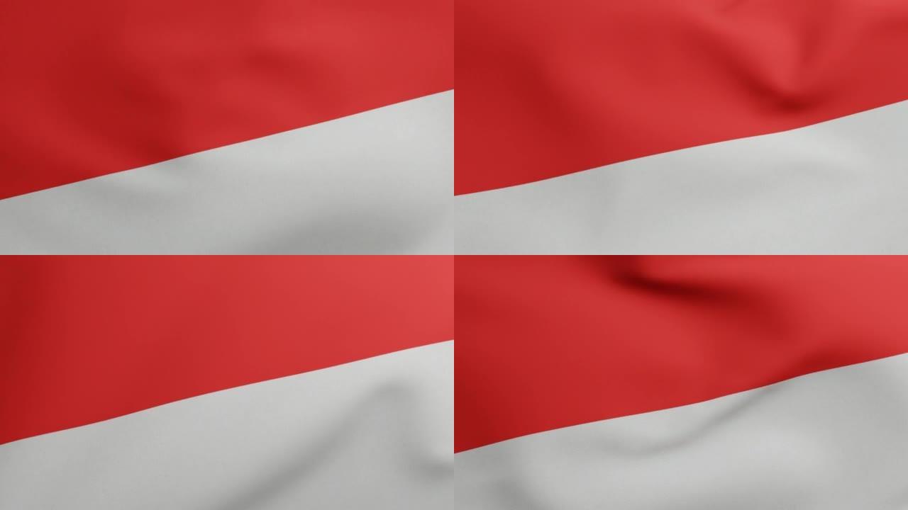 印度尼西亚国旗挥舞原尺寸和颜色3D渲染，印度尼西亚共和国国旗纺织品由法蒂玛瓦蒂设计，纹章印度尼西亚独