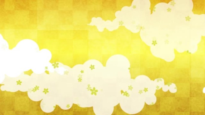 跳舞樱花和云彩的动画，背景图像，金色背景