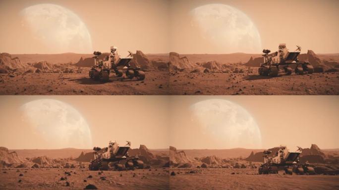 NASA火星发现漫游者穿越火星表面前往地球行星。火星表面的红色污垢。先进技术、太空探索/旅行、殖民概