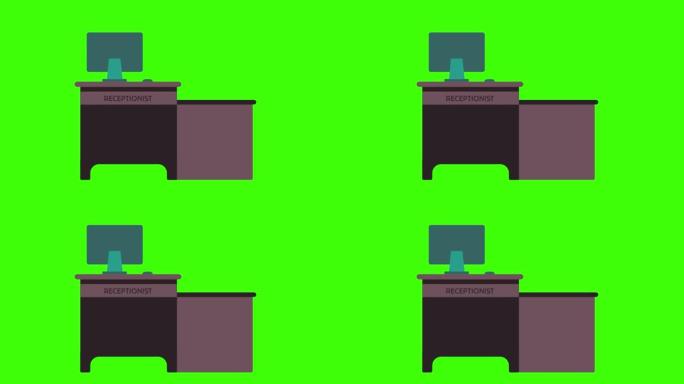 绿色背景上的桌子上的电脑