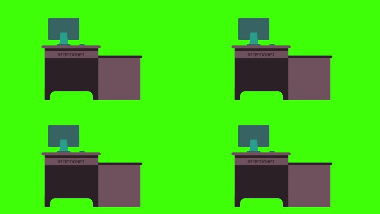 绿色背景上的桌子上的电脑