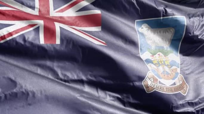 福克兰群岛纺织旗帜在风环上飘扬。福克兰群岛的旗帜在微风中摇曳。面料纺织组织。完全填充背景。10秒循环
