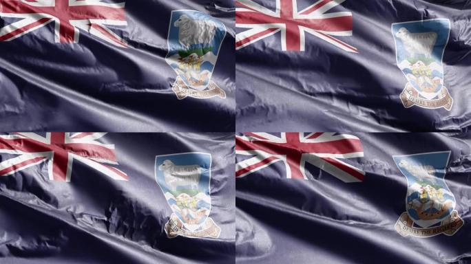 福克兰群岛纺织旗帜在风环上飘扬。福克兰群岛的旗帜在微风中摇曳。面料纺织组织。完全填充背景。10秒循环