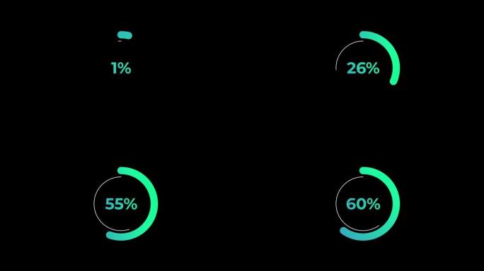循环百分比加载转移下载动画0-60% 在绿色科学效果。