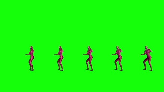 未来派人形粉红色女性机器人在跳舞。现实的运动和反思。4k绿屏镜头。股票视频