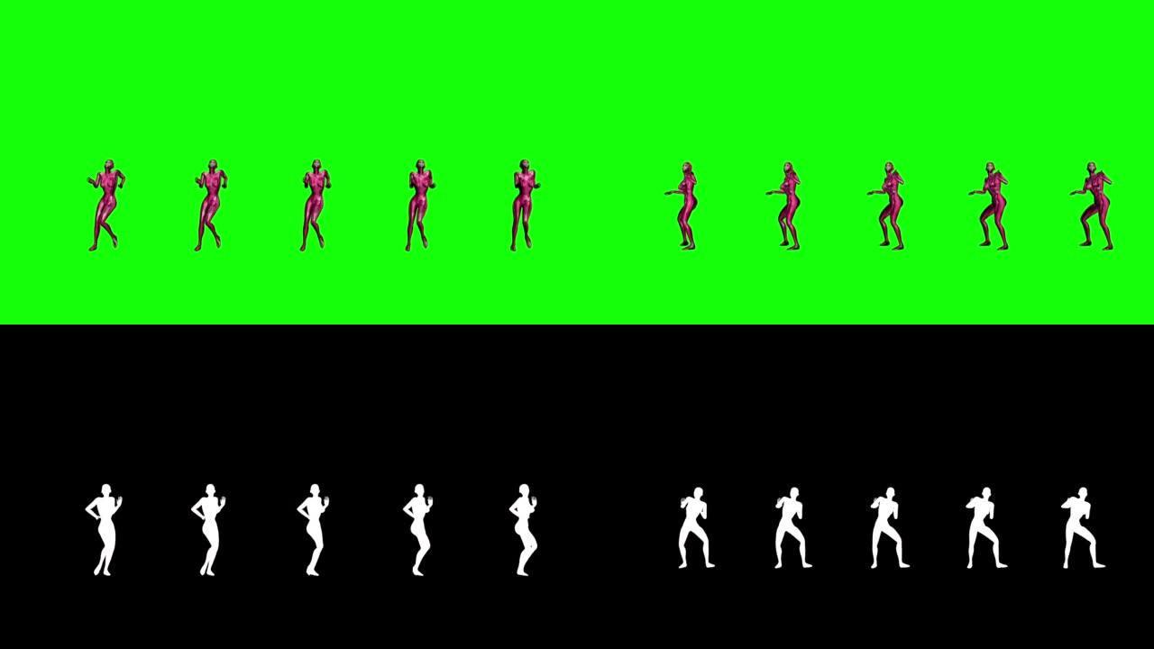 未来派人形粉红色女性机器人在跳舞。现实的运动和反思。4k绿屏镜头。股票视频