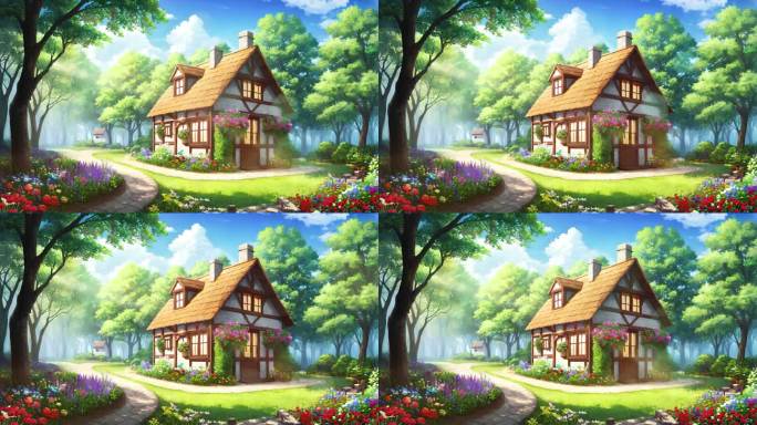 童话小镇 森林小木屋 稻草屋 房子