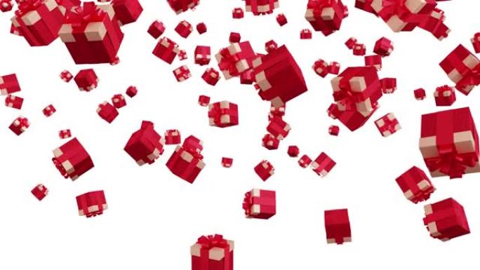 节日红色礼品盒落在白色背景上。圣诞节，情人节和新年假期音乐会。3D动画。孤立。