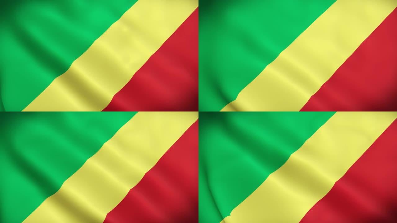4k国家动画标志刚果，(布拉柴维尔)，动画刚果，(布拉柴维尔) 国旗，刚果，(布拉柴维尔) 国旗挥舞