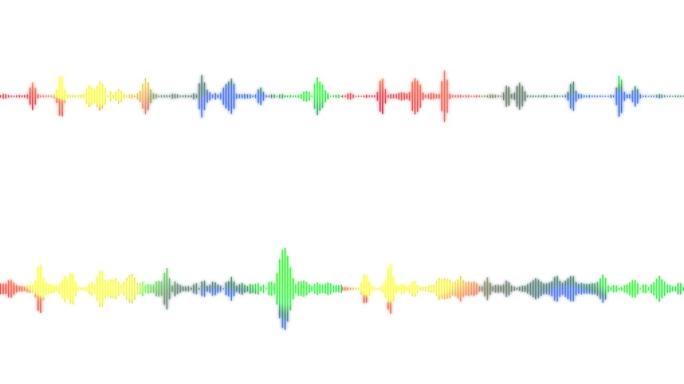 彩色音频频谱声波效果，白色背景上的循环动画。音频，音乐技术概念。