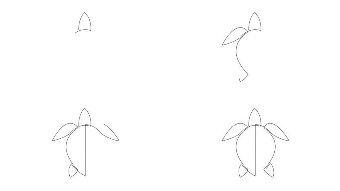 海洋公司标志大海龟单线图动画。可爱的乌龟生物爬行动物概念为基础。连续线自画动画。全长运动