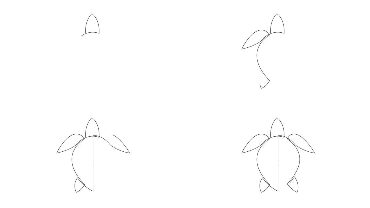 海洋公司标志大海龟单线图动画。可爱的乌龟生物爬行动物概念为基础。连续线自画动画。全长运动