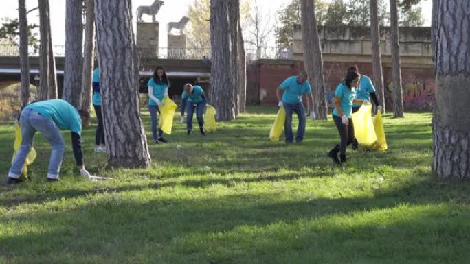 环保主义者正在寻找塑料垃圾，将其收集起来进行回收，并照顾他们的社区和环境