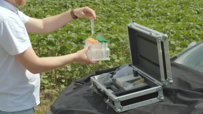 在野外进行植物研究的实验室助理