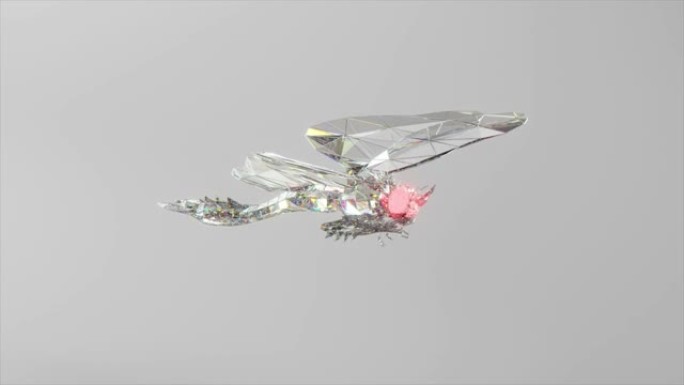 飞翔的钻石蜻蜓。自然和动物的概念。低聚。白色。无缝循环的3d动画