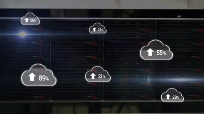 数字云图标的动画，在计算机服务器上的百分比上升