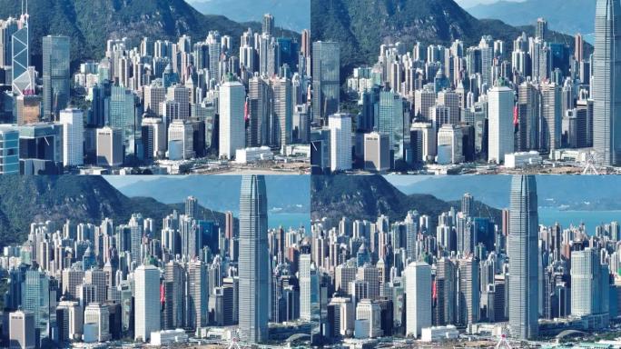 香港中区4k远程变焦视图-从天空看慢速俯视角度。