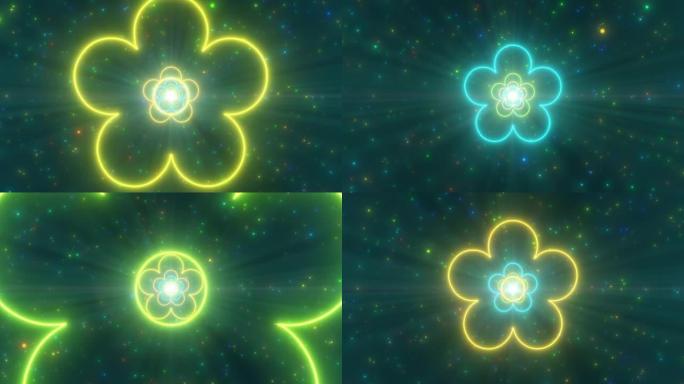 雏菊花朵形状花瓣轮廓春季霓虹灯隧道-4k无缝VJ循环运动背景动画