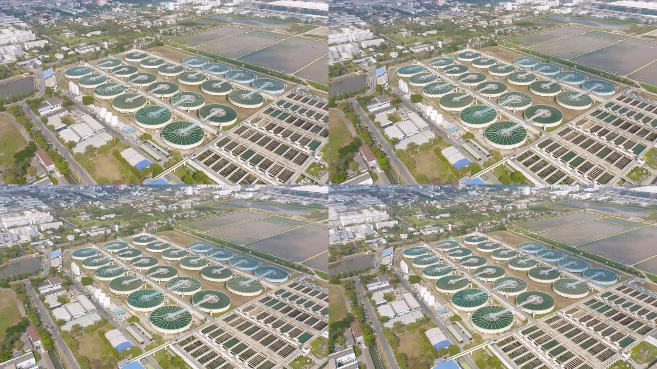 城市城镇大都市省级自来水厂工业工厂的空中俯视图。供水服务。