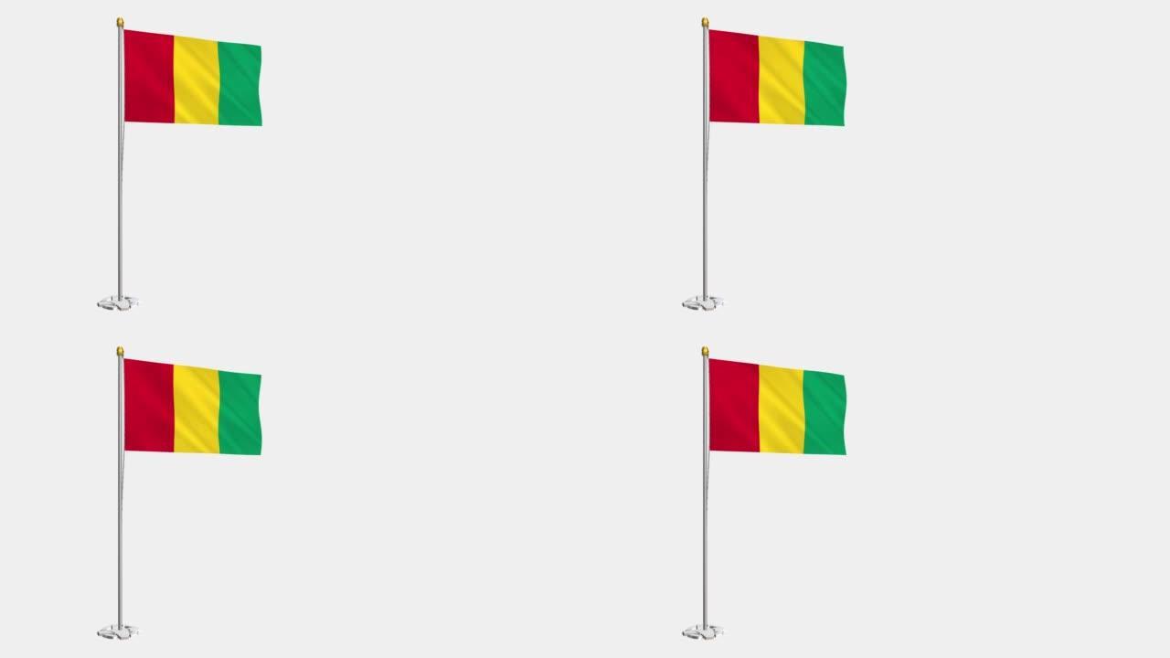 几内亚国旗在风中飘扬的循环视频，4k的慢动作视频，带Alpha通道