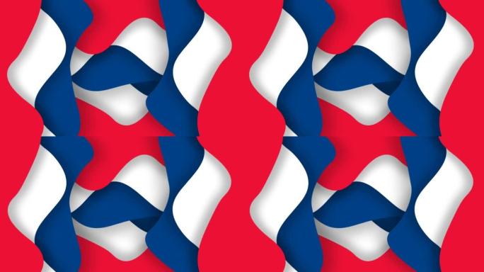 液体运动动画在美国国旗形状。3D国家颜色背景。