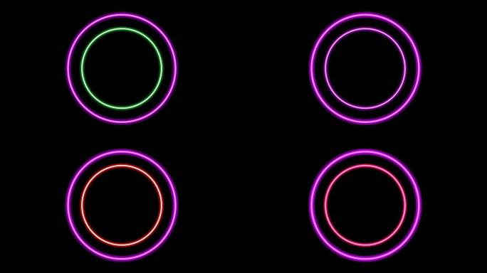 黑色背景上的粉色霓虹灯圆圈边框动画。带有空白复制空间的dern边框