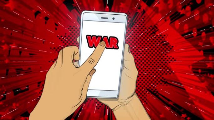 智能手机屏幕上的战争文字。