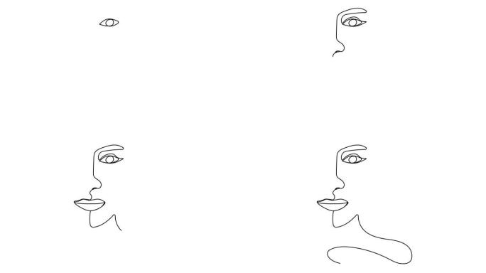 波西米亚女性脸线动画抽象墙艺术。超现实的肖像，女孩脸在画线视频。
