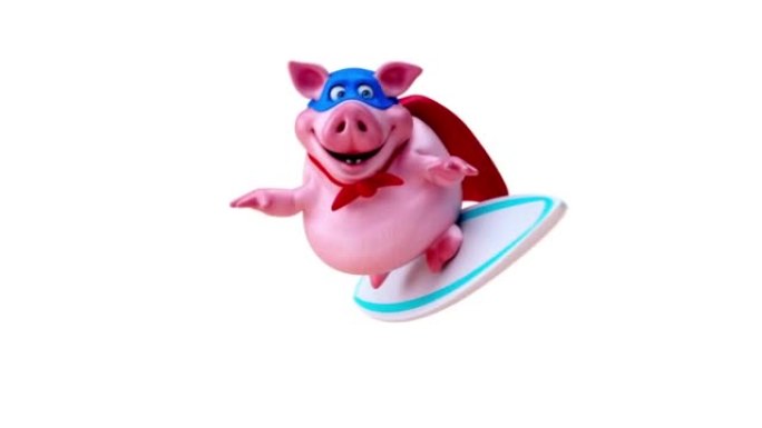 有趣的3D卡通肥猪冲浪