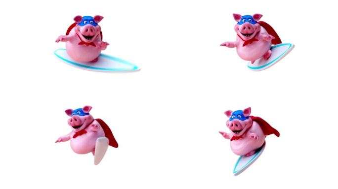 有趣的3D卡通肥猪冲浪