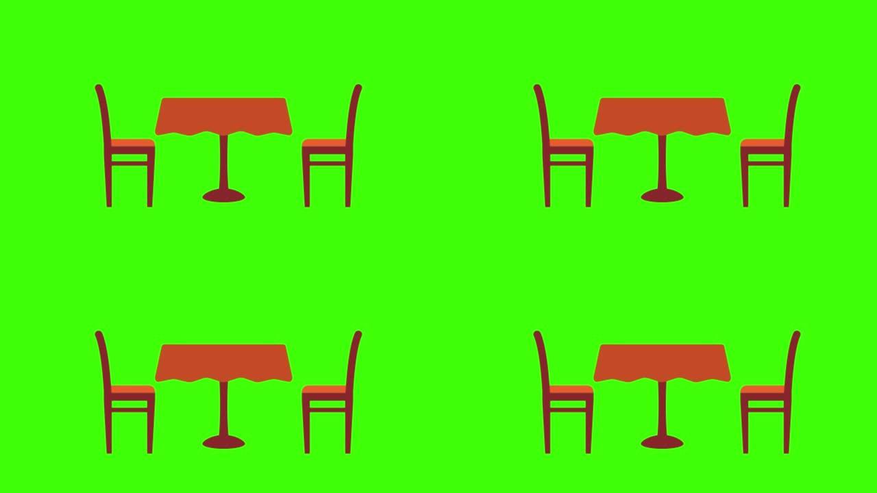 绿色背景上的桌椅