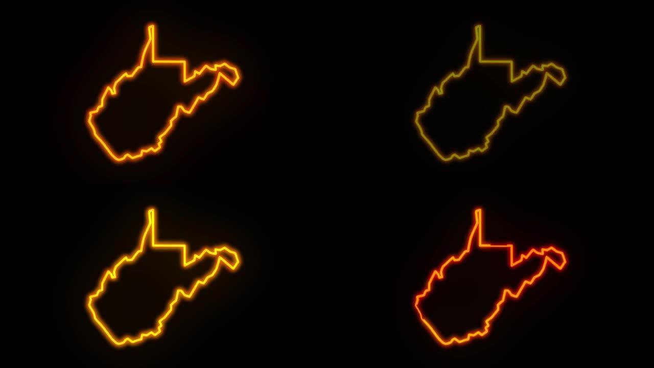 西弗吉尼亚州美国，美国地图霓虹灯动画
