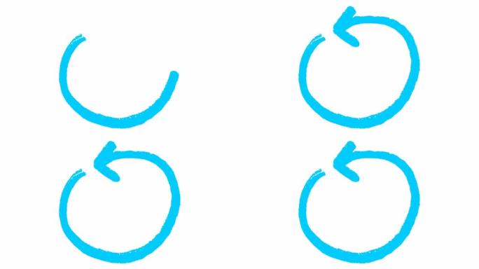 圆圈箭头的动画图标。蓝色符号。手绘矢量插图孤立在白色背景上。
