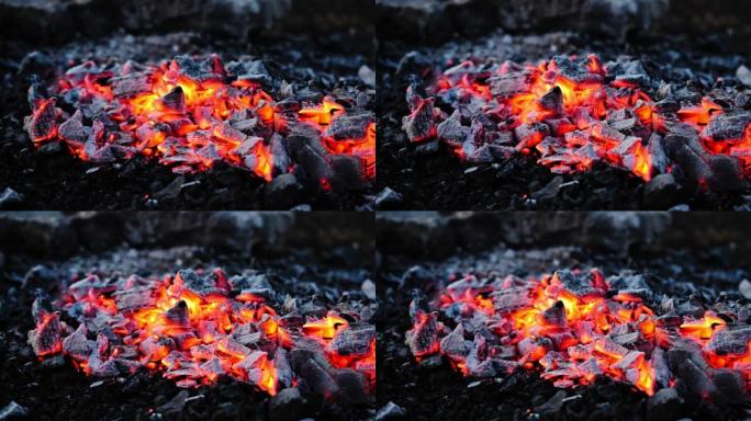 火烧起来的木炭碎片。