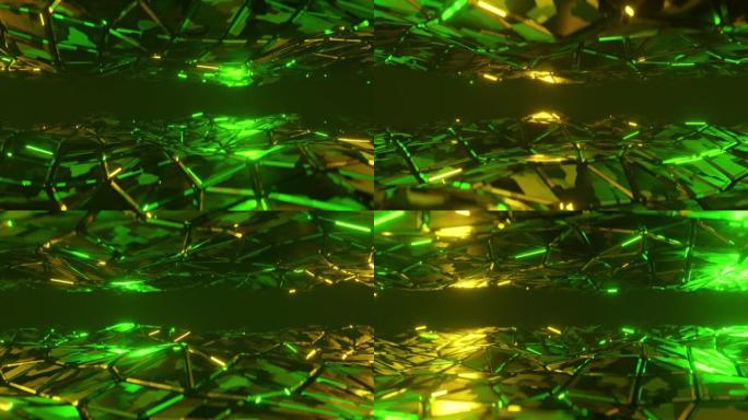 摘要背景以绿色金属板的形式以波浪的形式运动。无限循环动画。