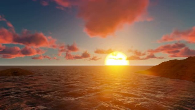日落时海洋上的蓬松云