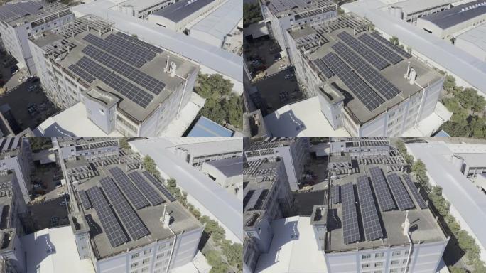 屋顶太阳能电池板的俯视图