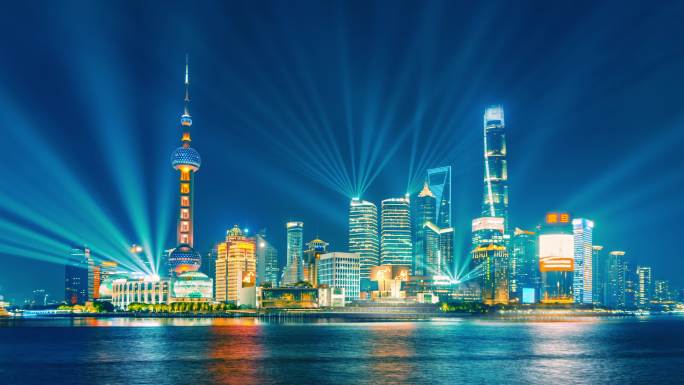 上海外滩陆家嘴城市夜景灯光4K高清延时