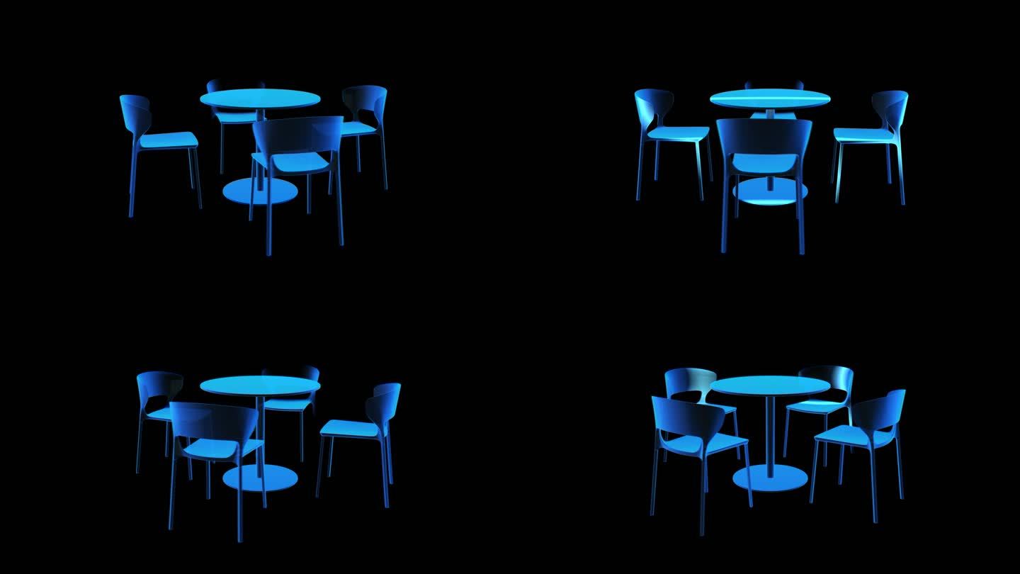 桌椅组合蓝色科技线条激光扫描通道素材