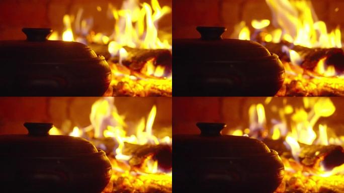 食物是在传统柴火烤箱的锅中烹饪的