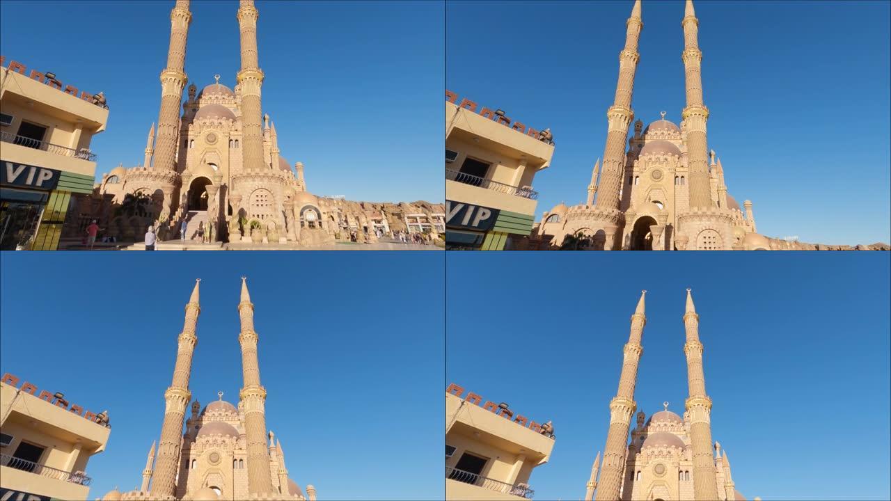 埃及沙姆沙伊赫宏伟的Al Sahaba清真寺的两个高大尖塔