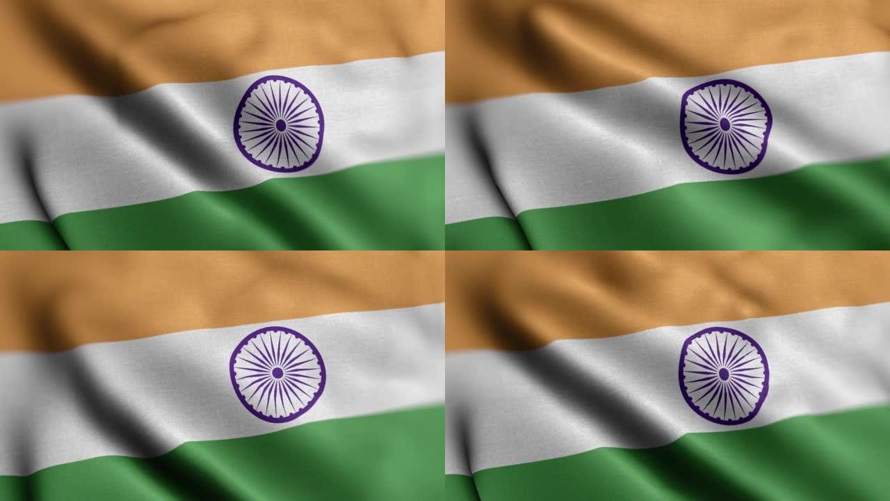 印度国旗-印度国旗高细节-国旗印度波浪图案可循环元素-高分辨率和高细节织物纹理和无尽循环股票视频