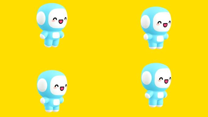 有趣的循环卡通卡哇伊角色。可爱的情感和移动动画。4k视频