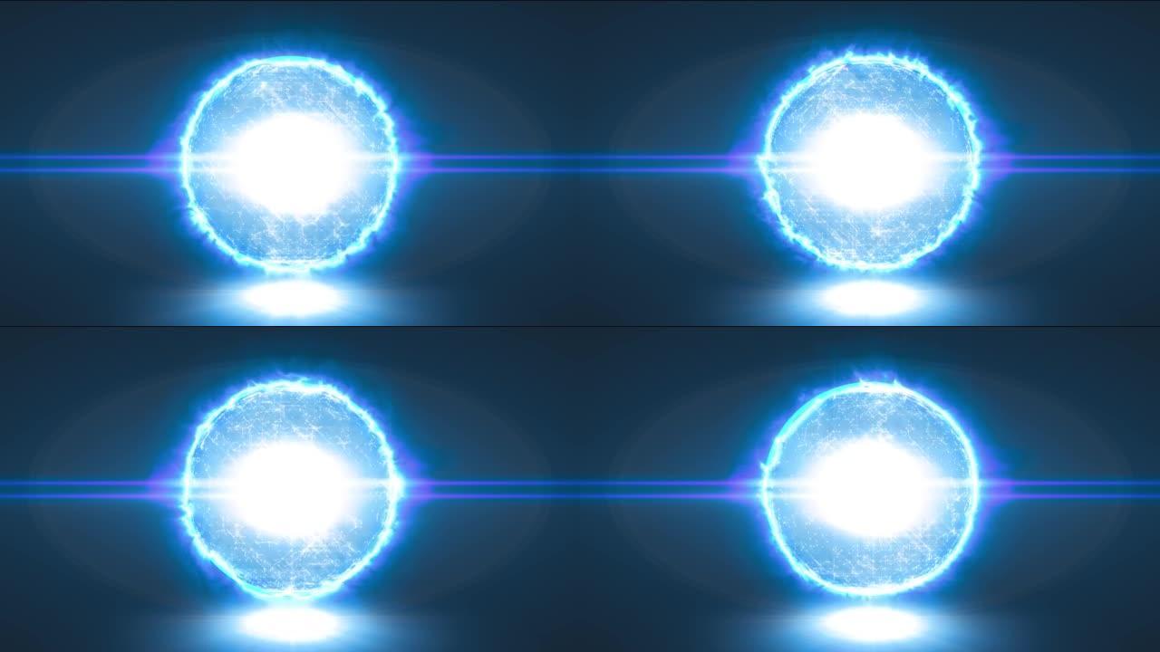黑色背景动画上的蓝色发光魔球。