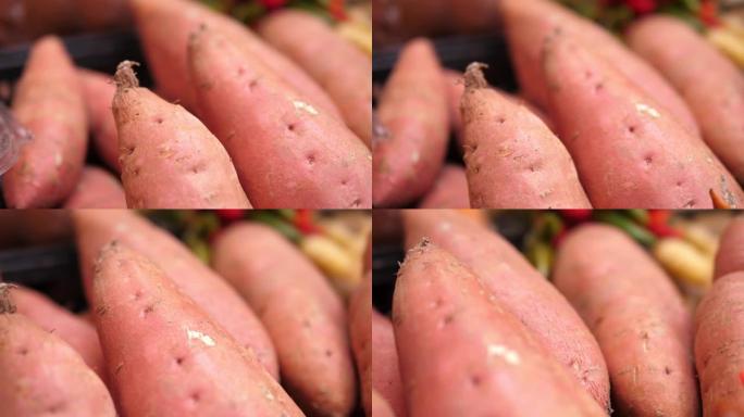 马泰拉巴斯利卡塔当地市场篮子里的红薯