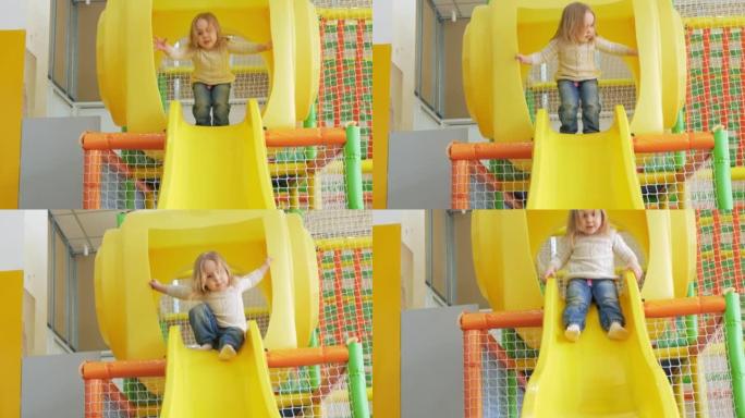快乐宝宝骑滑梯，儿童游戏中心，幼儿园，有趣。