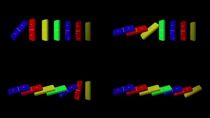 透明背景上彩色多米诺骨牌效应的图像。
